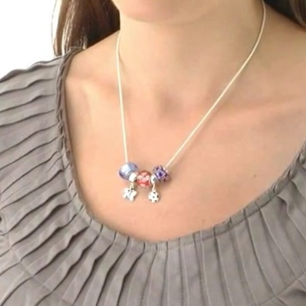 LK NW 🌸 STAMPED 925 THAI STERLING SILVER BLUE & GREEN FLORAL GLASS BEAD CHARM - Picture 10 of 10